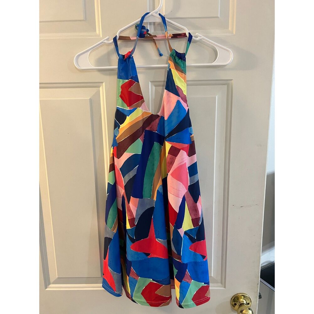 Venus NWOT Rainbow Geometric Print Swimdress Halter Swimsuit Built-In Shorts 6 S